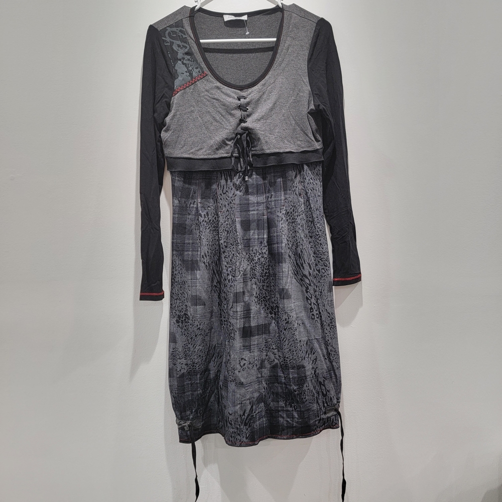 Dzhavael Chic Black and Gray Long Sleeve Dress